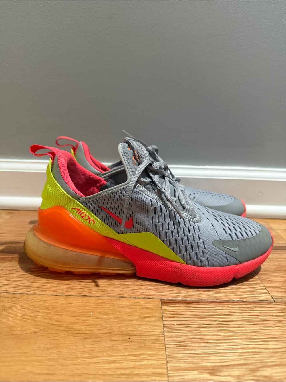 Nike Kids Grey Sneakers with Neon Pink & Yellow Accents